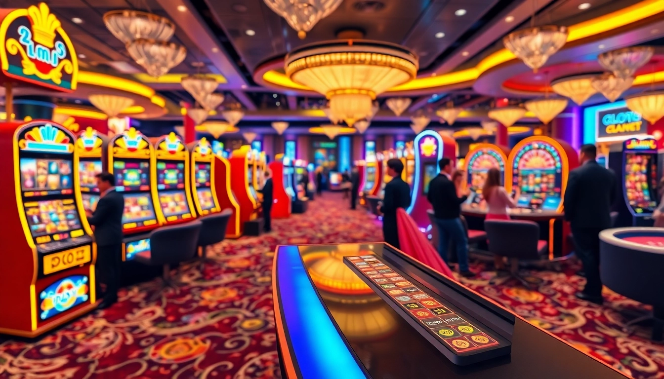 Players enjoying thrilling slots777 machines in a vibrant casino atmosphere with excitement and luxury.