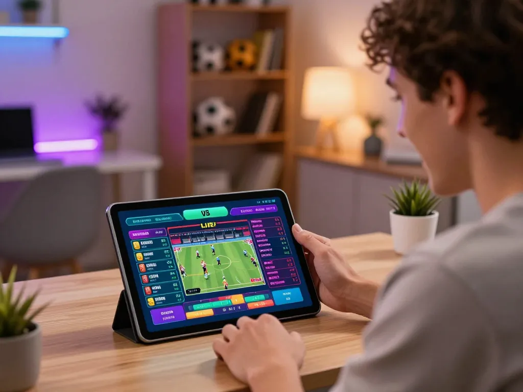 uu88 player engaging in online sports betting with a tablet interface displaying live events