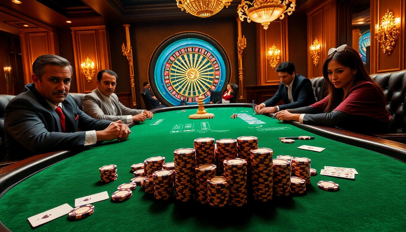 Engage with the excitement of ok8386 poker as players strategize over vibrant chips and elegant cards in a luxurious casino.