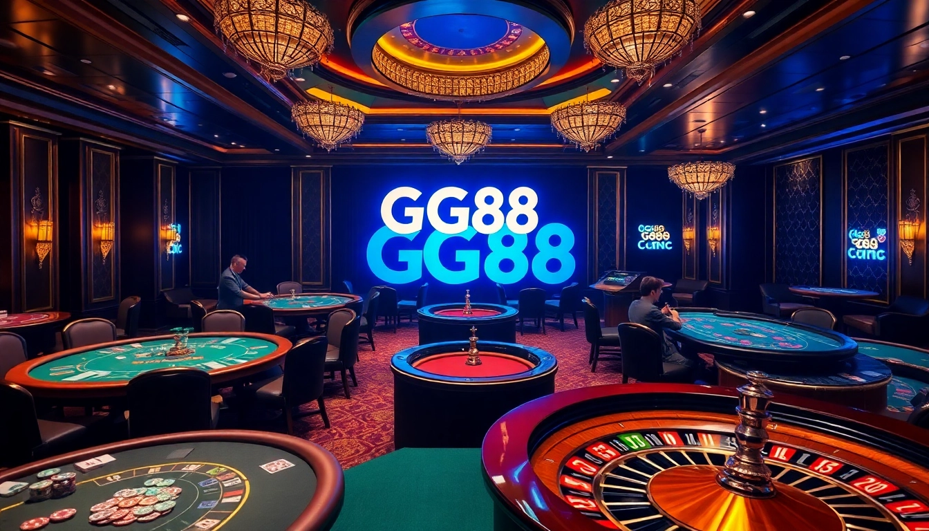 Players enjoying a thrilling GG88 gaming experience at a vibrant casino table.