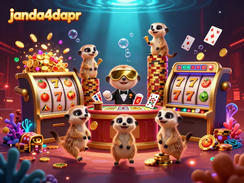 JANDA4DAPR menghadirkan suasana kasino dengan meerkat beraksi di permainan slot yang memikat.