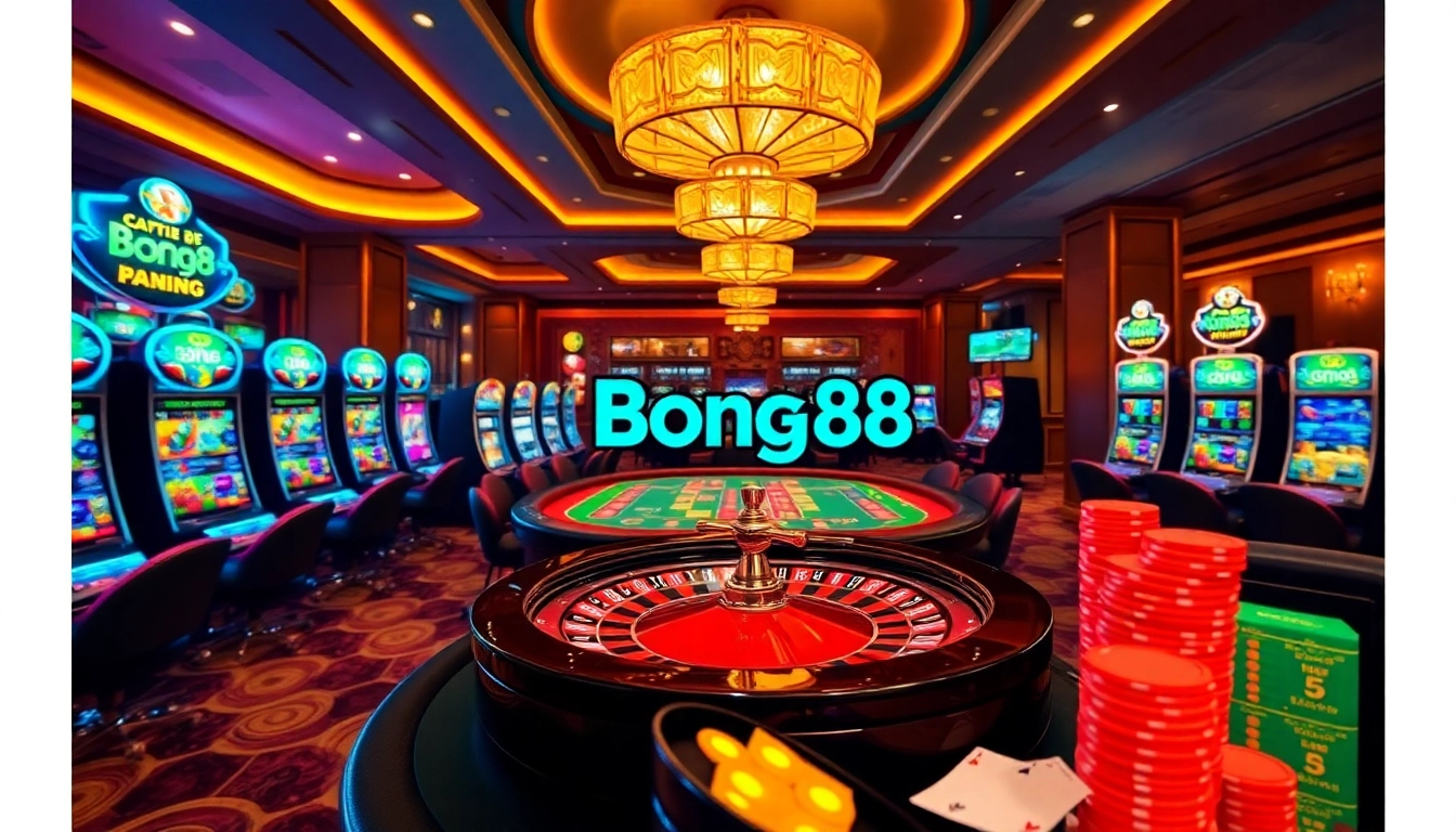 Gambler placing bets on Bong88's exciting online casino platform with vibrant gaming visuals.