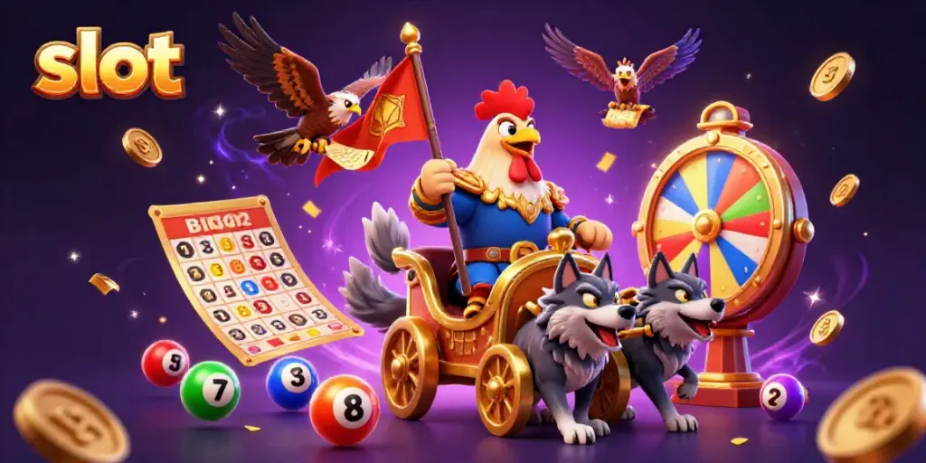 Experience thrilling slot adventures with an animated rooster warlord in a jackpot scene.