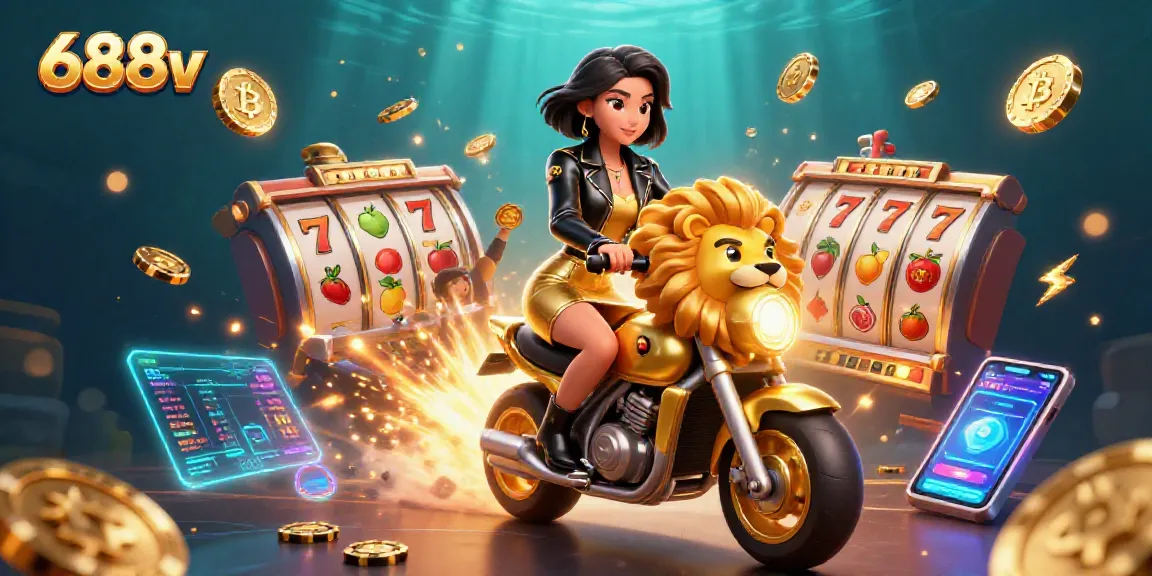 Experience the thrill of 688v gaming with a dynamic slot-themed 3D illustration.
