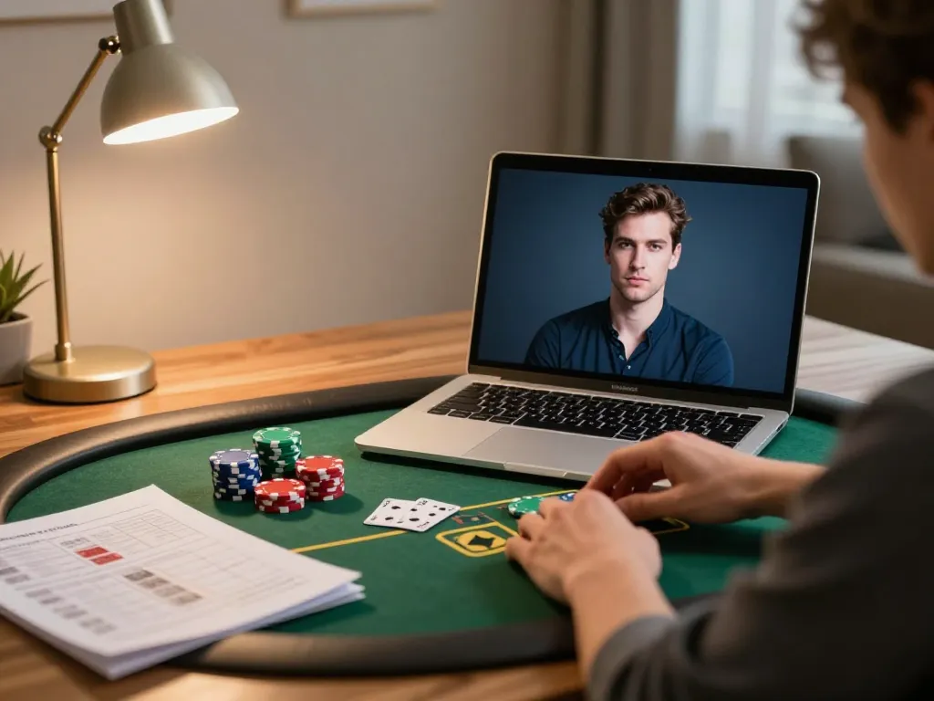 Pemain yang terlibat melakukan taruhan dalam permainan poker bandar togel online di rumah.