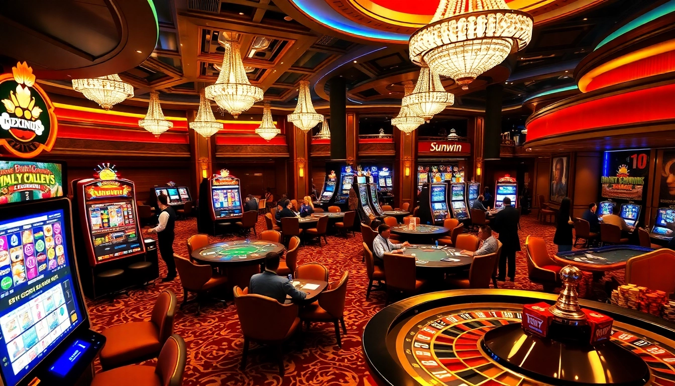 Experience thrilling game play at Sunwin with exciting casino tables and vibrant slot machines.
