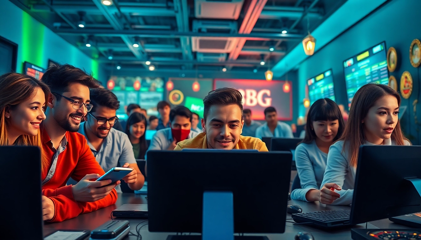 Engaged players enjoying various mm88 online games in a vibrant digital environment.