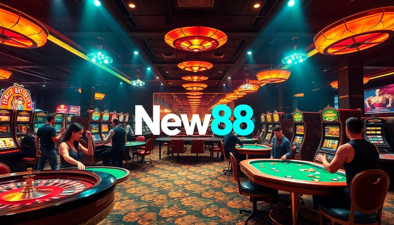 New88 casino gaming scene featuring vibrant players and top-quality games in an enticing atmosphere