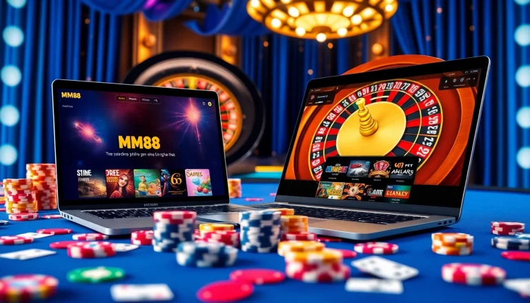 Experience exhilarating gameplay with MM88 poker chips, vibrant casino setup, and sleek online interface.
