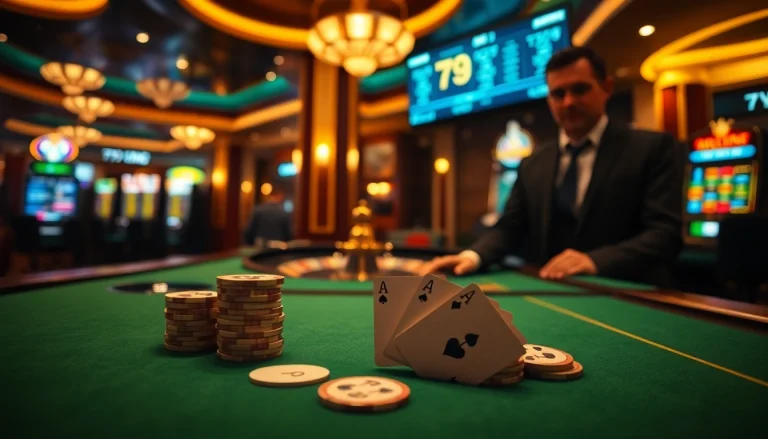 79king-branded casino scene with roulette and poker chips in premium ambiance
