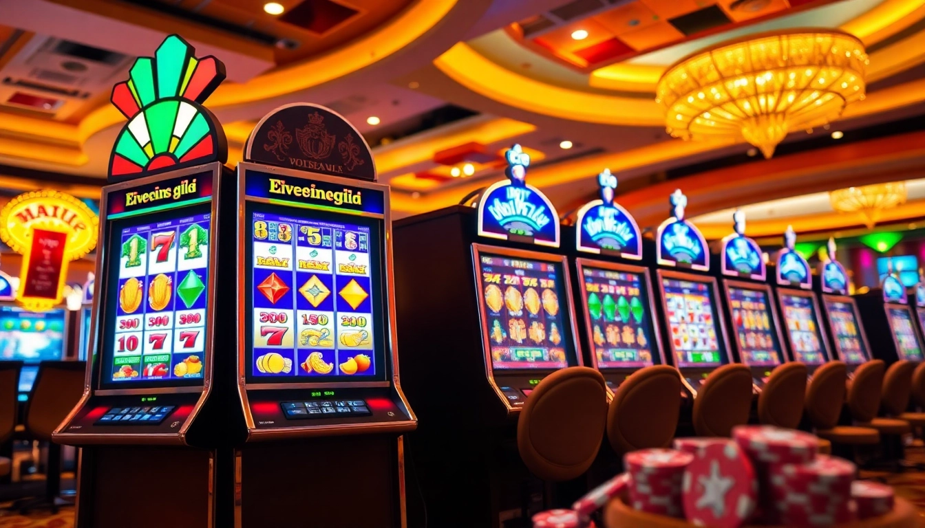 Slot Game dengan antarmuka cerah dan grafik menarik di lingkungan kasino yang menghidupkan permainan.