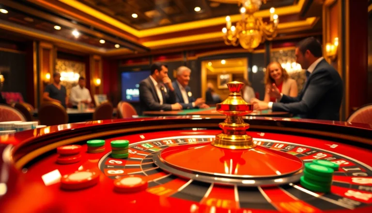 Engaging roulette action at a Casino with colorful chips and players interacting.