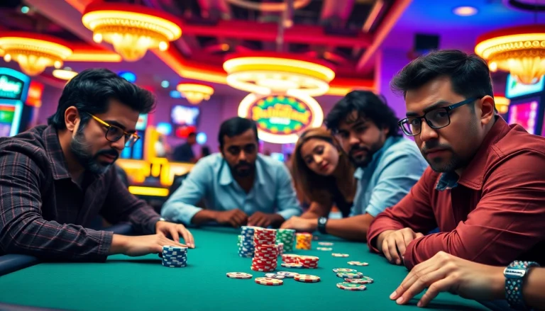 Engage in a thrilling Poker Game with diverse players in an exciting casino setting.
