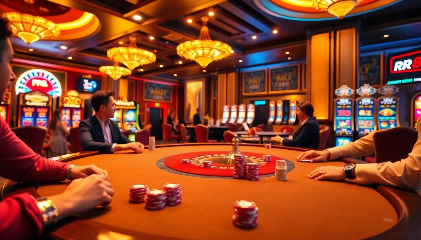 Experience the thrill of RR 88 at a luxurious poker game with vibrant chips and elegant decor.
