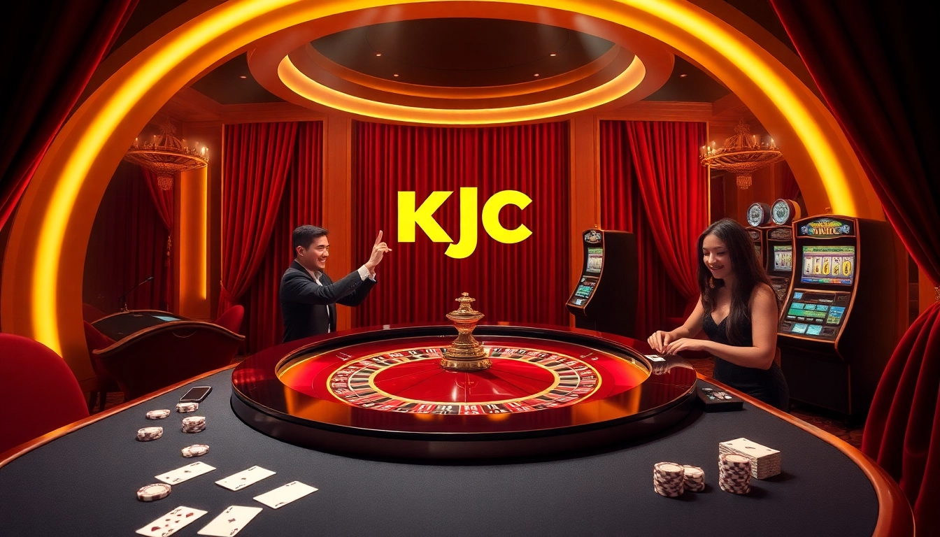 KJC casino scene showcasing excitement at a roulette table with vibrant games.