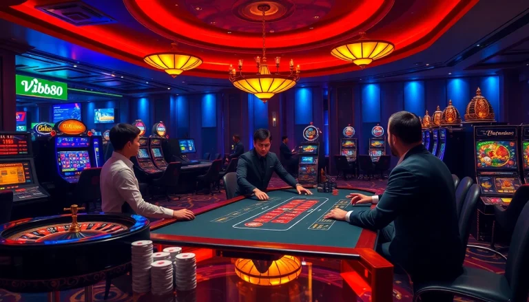 Experience thrilling casino excitement at Vb88 with vibrant poker tables and dynamic slot machines.
