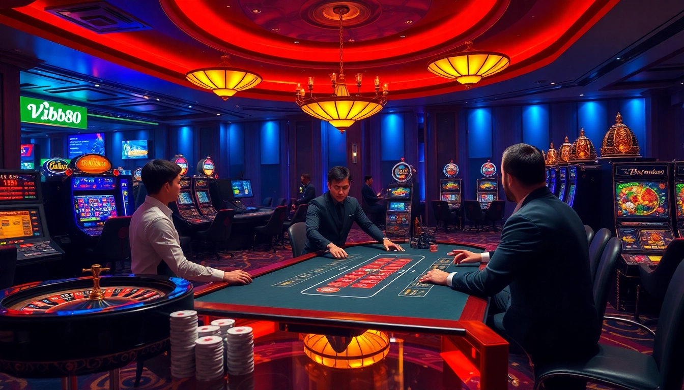 Experience thrilling casino excitement at Vb88 with vibrant poker tables and dynamic slot machines.