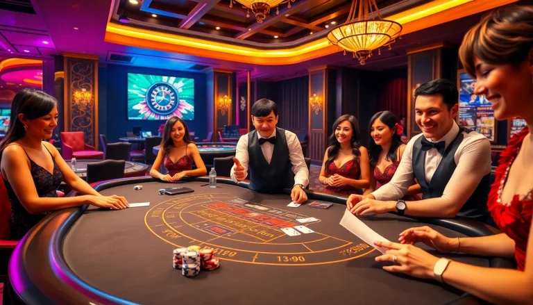Players enjoying a thrilling blackjack game at 789win casino with vibrant atmosphere and rich details.