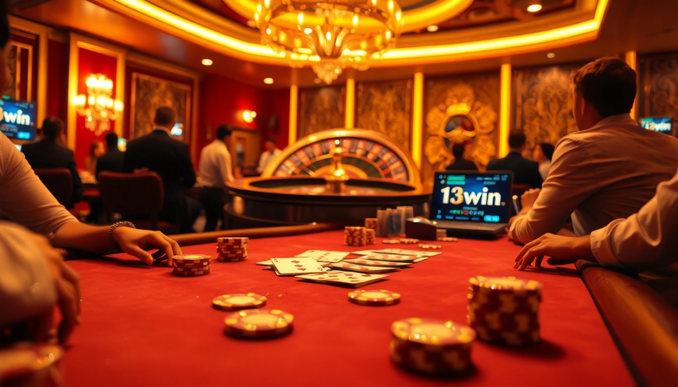 Experience the thrill of winning at the 13win poker table with vibrant chips and cards in play.