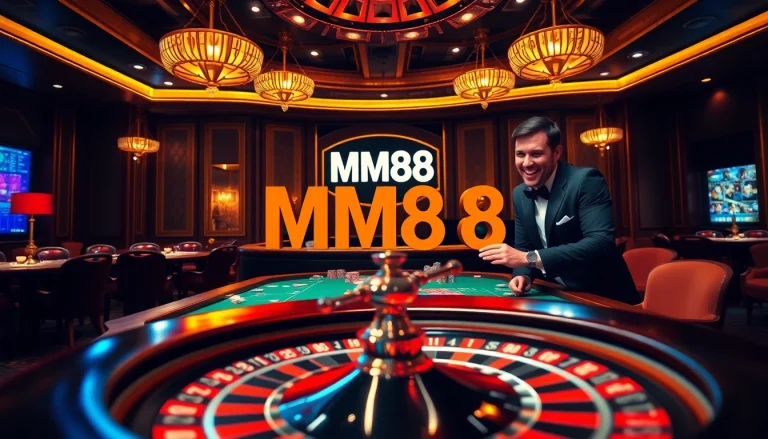 Experience MM88's thrilling poker game with vibrant casino atmosphere and winning moments.
