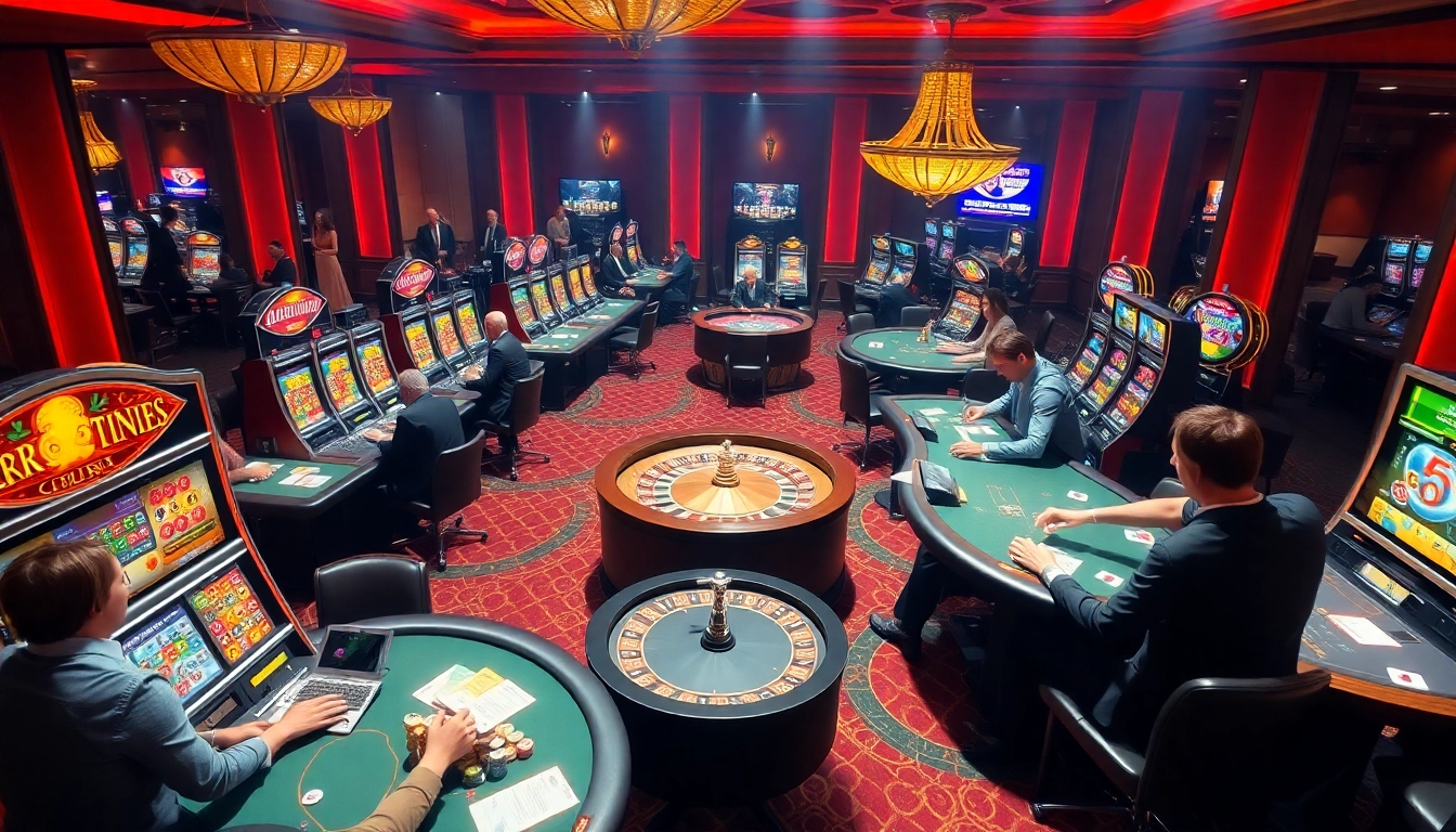 Exciting casino gaming scene at https://kjc.exchange showcasing vibrant tables, dealers, and players.
