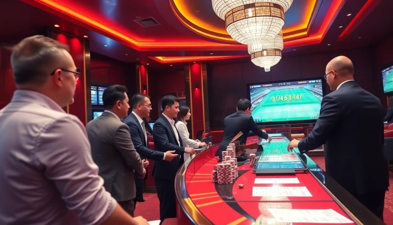 Understanding tài 3.5/4 là gì through an engaging casino sports betting scene with lively patrons.