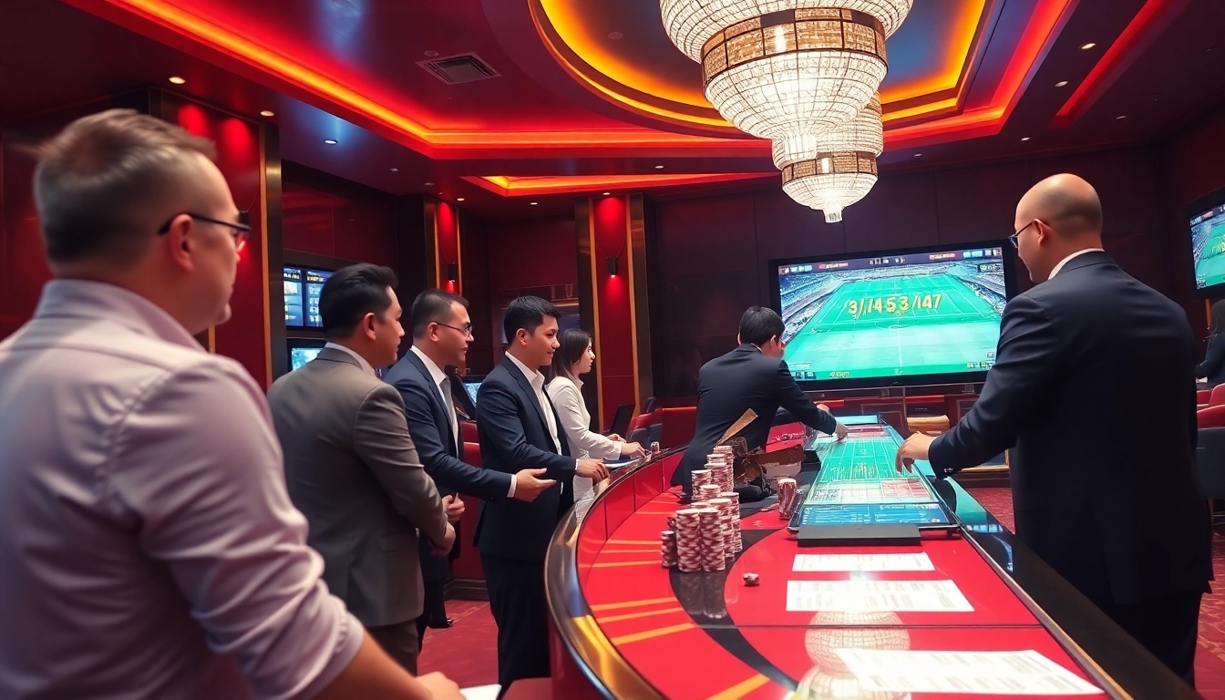 Understanding tài 3.5/4 là gì through an engaging casino sports betting scene with lively patrons.