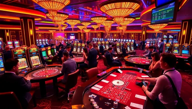 Experience the thrill of gambling at Roo99's luxurious casino, filled with vibrant scenes and exciting gameplay.