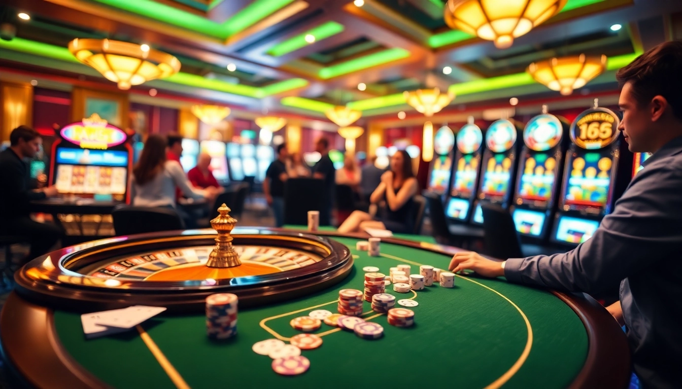 Players enjoying thrilling games at 136bet casino, featuring poker, roulette, and slot machines.