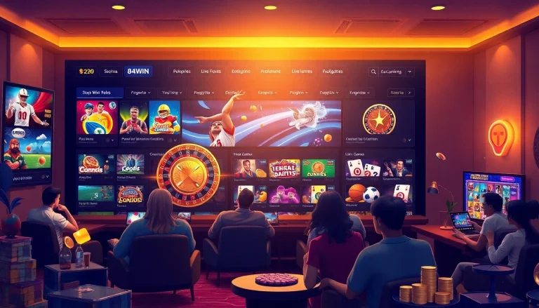 Dynamic online gambling scene showcasing 84WIN's diverse gaming experience.