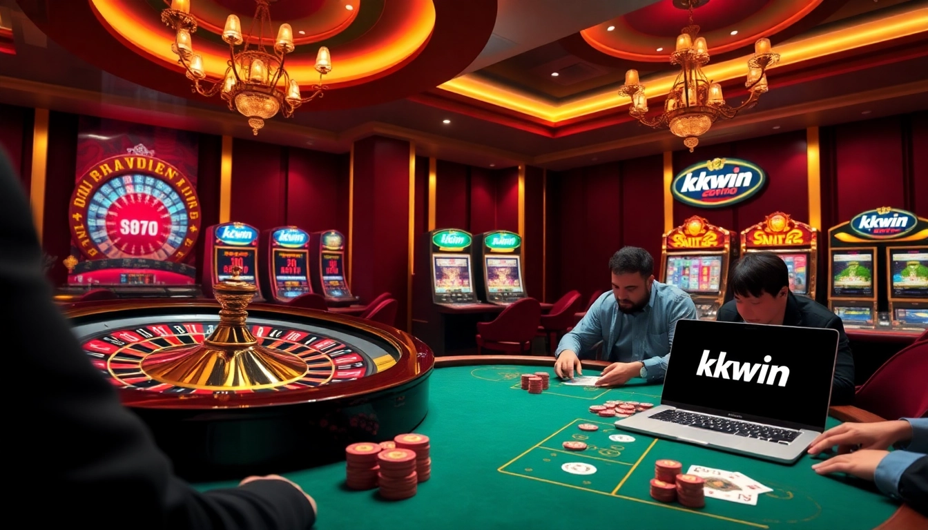 Experience the thrill of kkwin at a luxurious casino with vibrant tables and exciting slot machines.