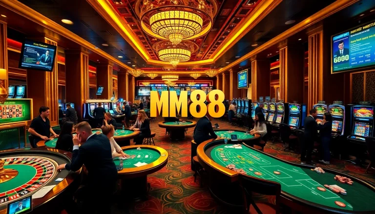 Experience high-stakes gambling action at MM 88 with vibrant tables, chips, and digital scores.