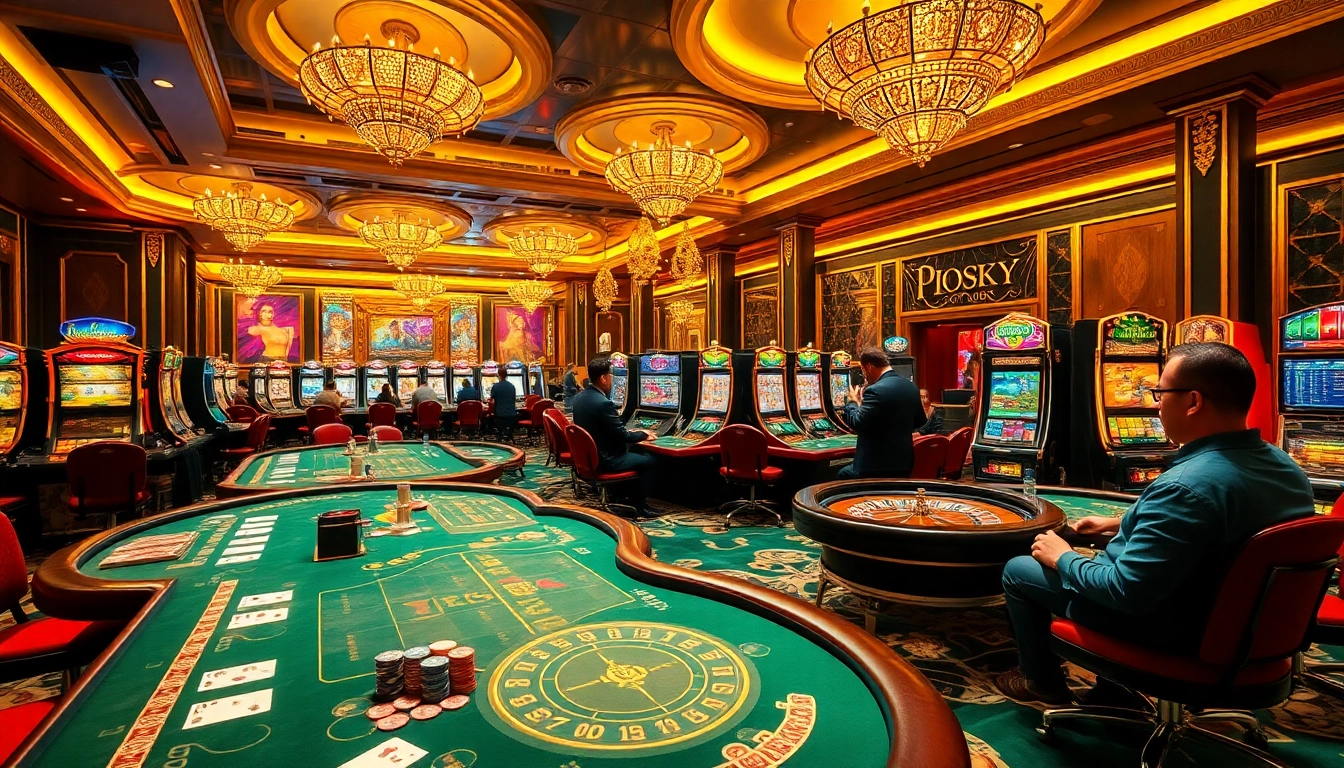 Vibrant casino scene showcasing online gambling action at https://98win.exposed/ with players at tables.