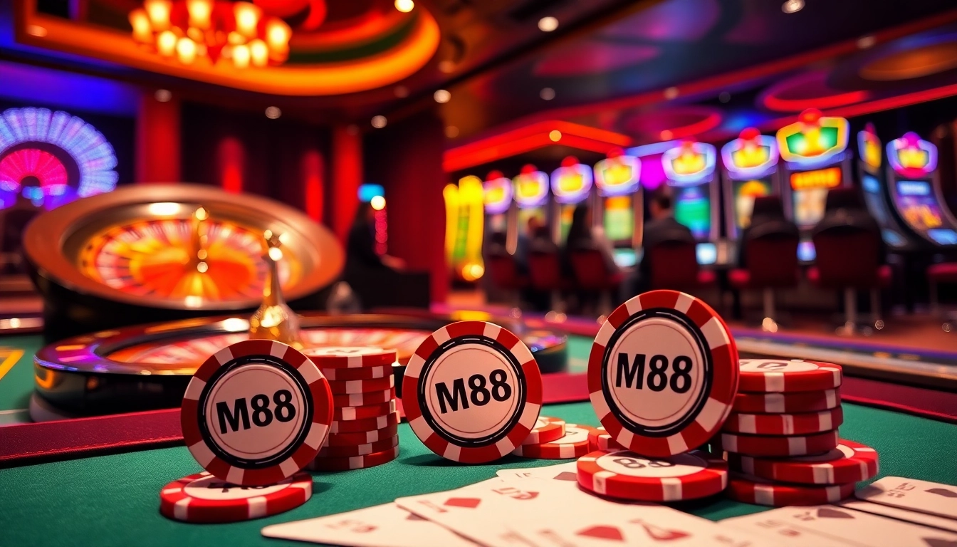 Experience high-stakes gaming at MM88 poker tables in a luxurious casino atmosphere.