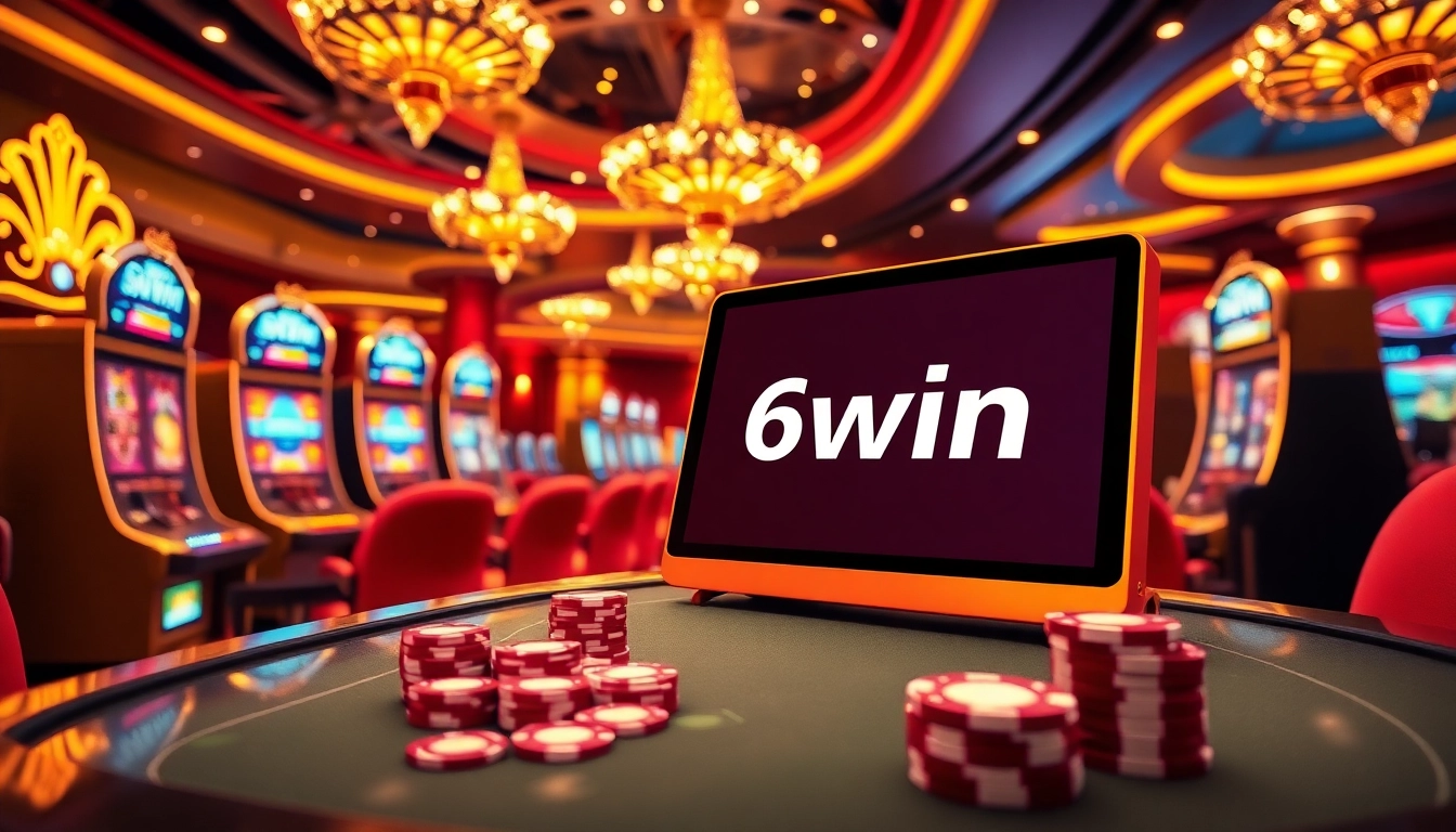 Engaging online gaming scene showcasing the 56win link on a casino device amidst dazzling betting environments.