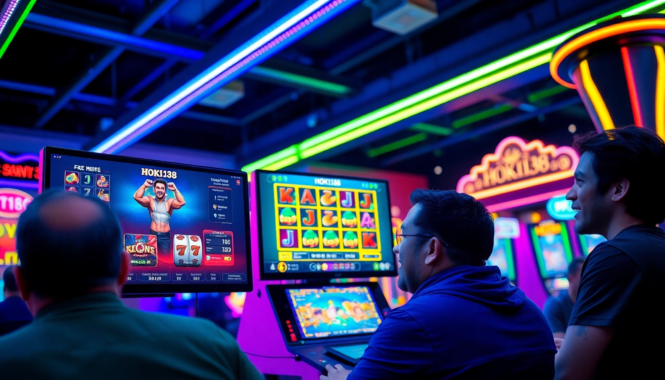 Exciting online gaming scene featuring hoki138 slot interface and engaged players