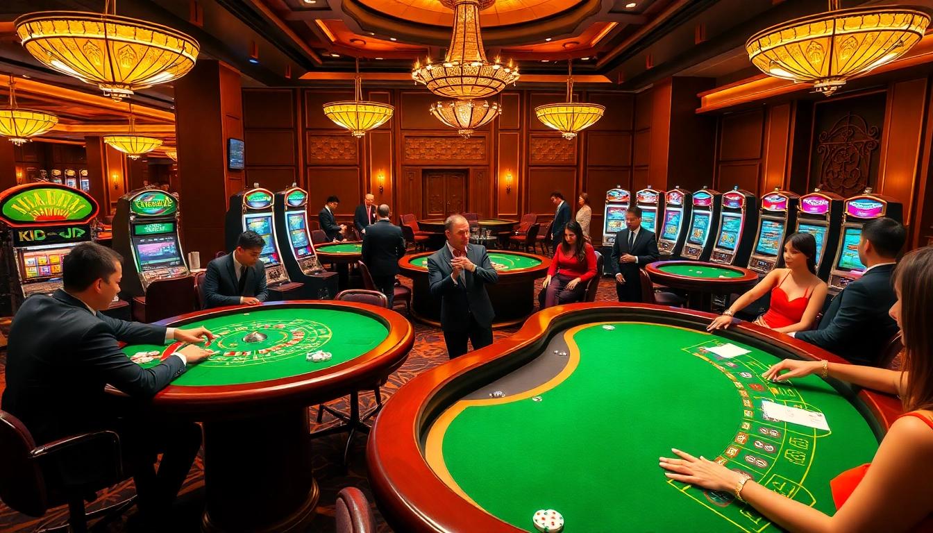 KJC casino scene featuring vibrant games, tables, and players immersed in gambling excitement.