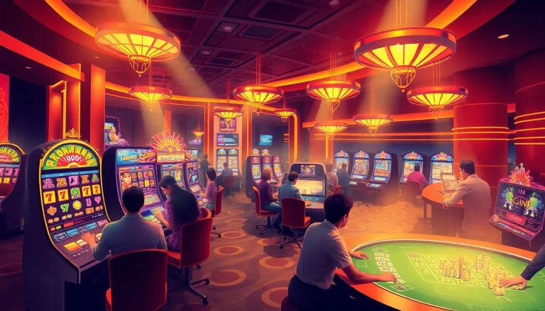 Bolagacor online gambling scene showcasing thrilling players enjoying games in a vibrant casino environment.