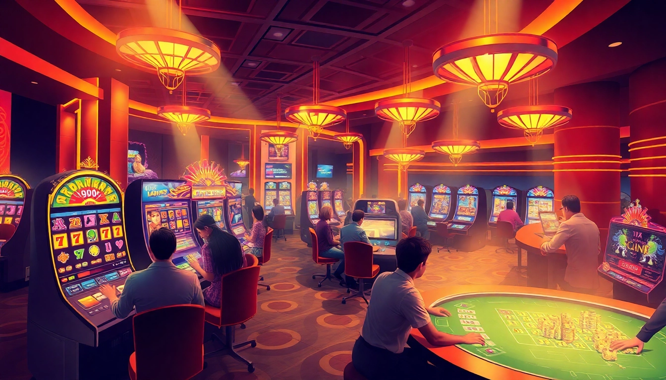 Bolagacor online gambling scene showcasing thrilling players enjoying games in a vibrant casino environment.