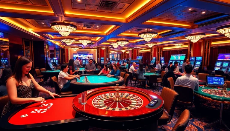 Experience the thrill of gambling at MM88 with vibrant gaming tables and eager players.