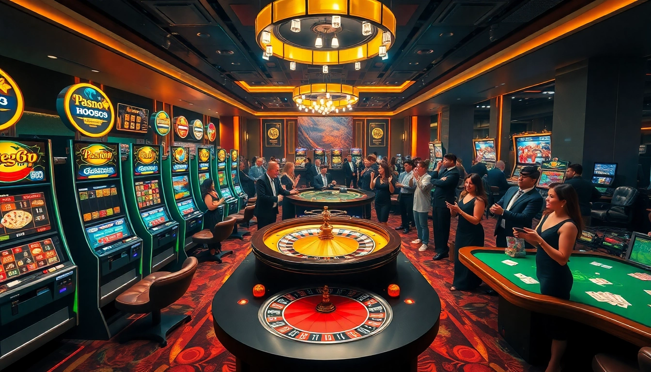 Players winning at PG66, immersed in the excitement of vibrant slot machines and tables.