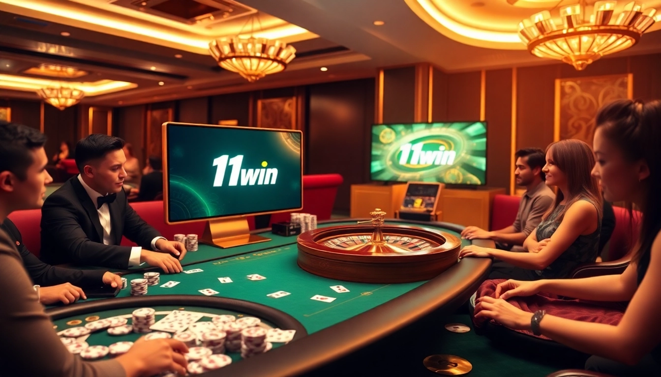11win poker table scene highlighting vibrant chips and engaging players for a thrilling experience