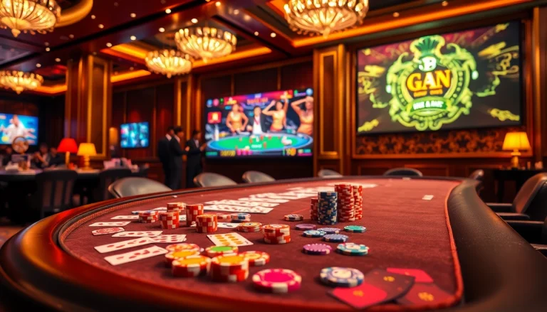 Engage with Đá Gà Thomo BJ888 in a vibrant casino setting, featuring exciting gambling action and luxury décor.