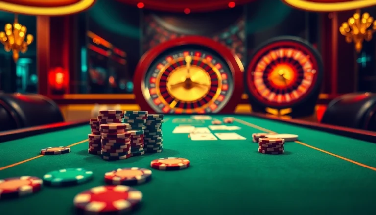 Experience the thrill of online gambling at BL555 with vibrant casino tables, chips, and immersive excitement.