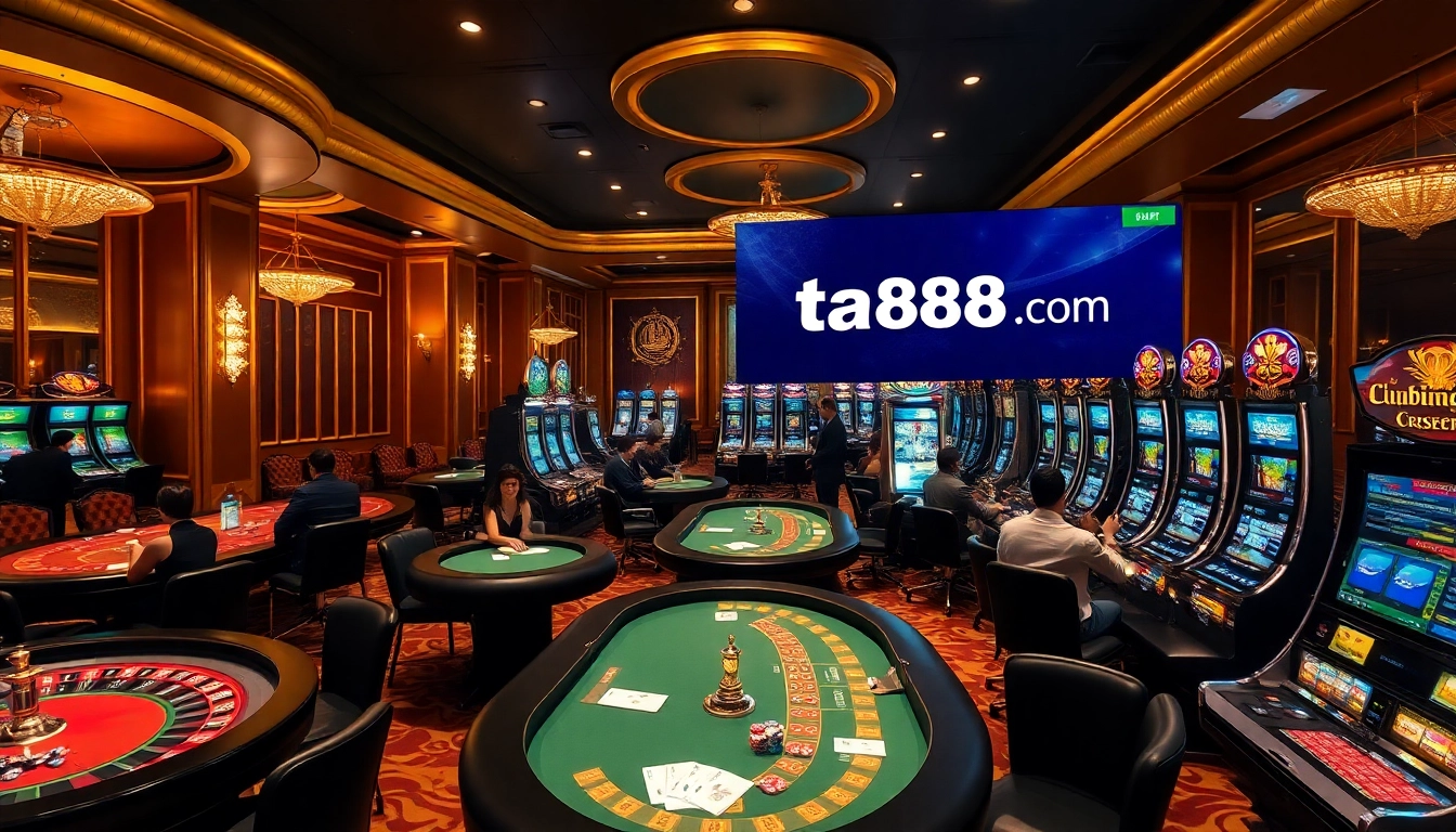 Players enjoying games at ta88c.com casino with vibrant tables and exciting atmosphere.
