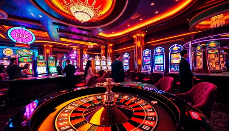 Experience the thrill of winning at DA88 with a vibrant casino scene showcasing roulette and poker excitement.