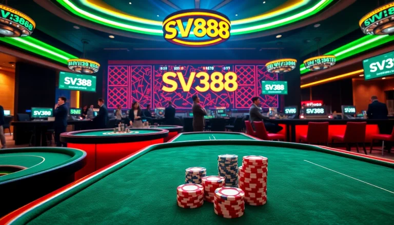 Engaging players at SV388 casino tables, showcasing high-stakes online betting excitement.