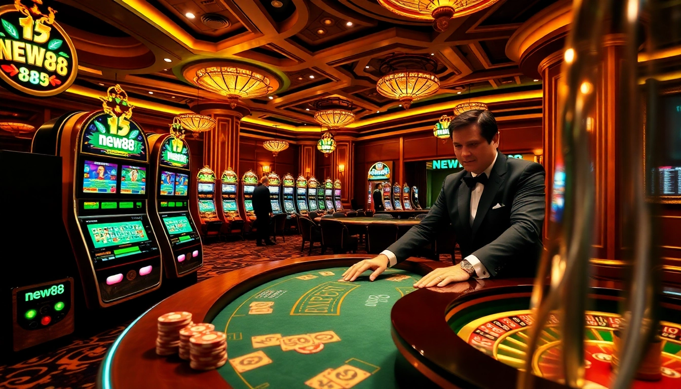 Experience the thrill of new88 with vibrant casino tables and slot machines.