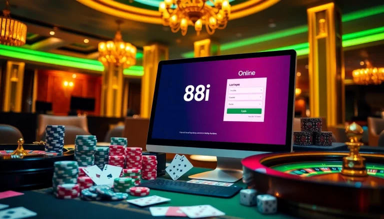 Engage with 88i đăng nhập for a thrilling online casino experience featuring poker chips and a roulette wheel.