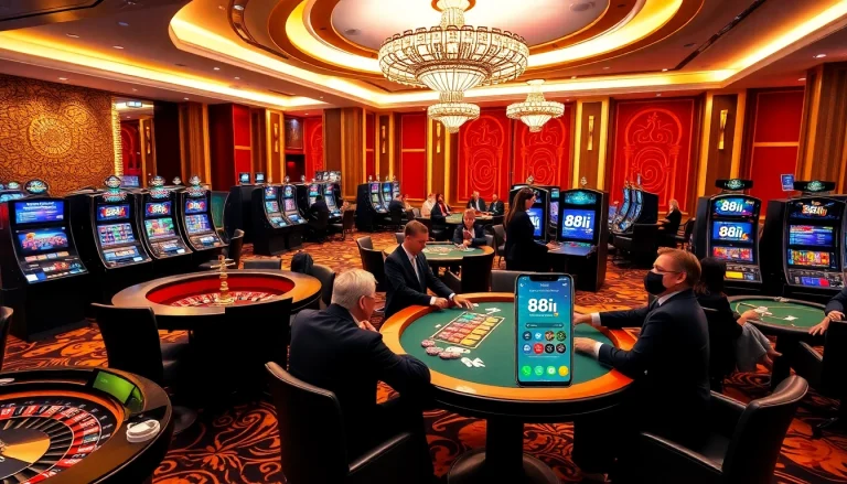 Engaging in thrilling gameplay at 88i's vibrant casino, showcasing roulette and poker tables.